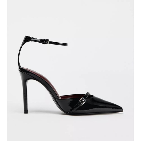 Black Patent Leather Ankle Strap Buckle Heels - Picture 3 of 6